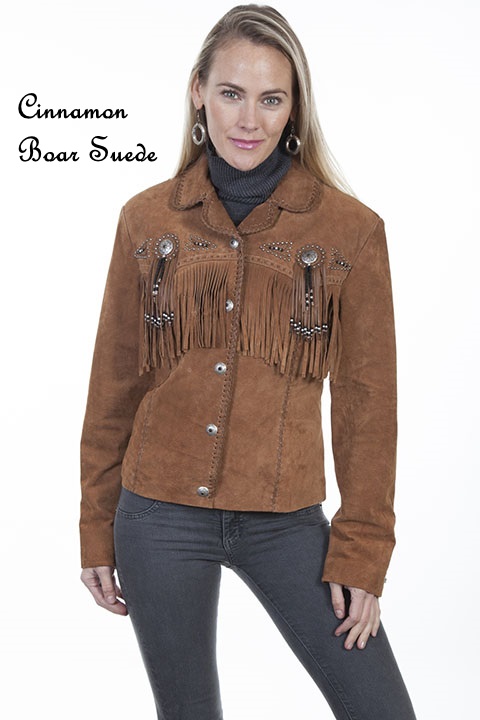 (image for) Ladies Beaded Fringe Leather Jacket